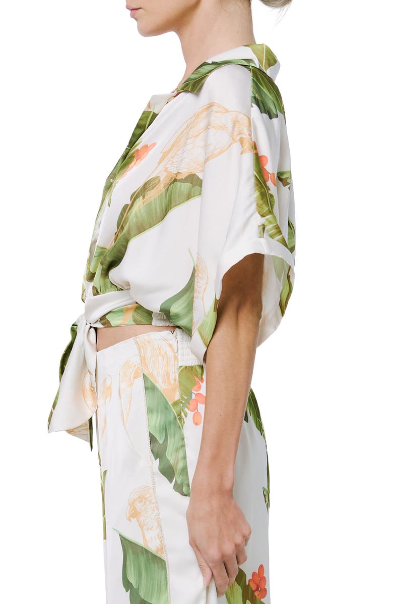 CIEBON Nina Print Tie Waist Crop Shirt, Alternate, color, 