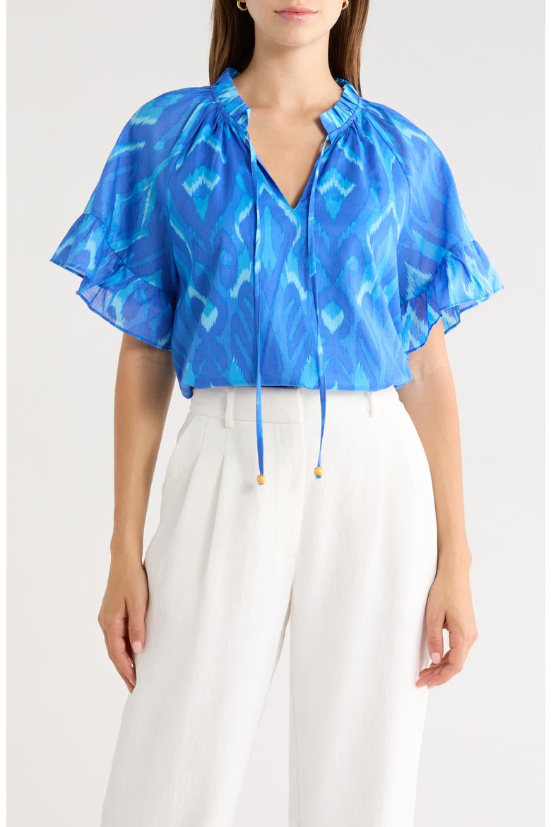 Carys Erie Abstract Cotton Split Neck Top, Main, color, BLUES-MULTI