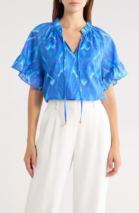 Carys Erie Abstract Cotton Split Neck Top