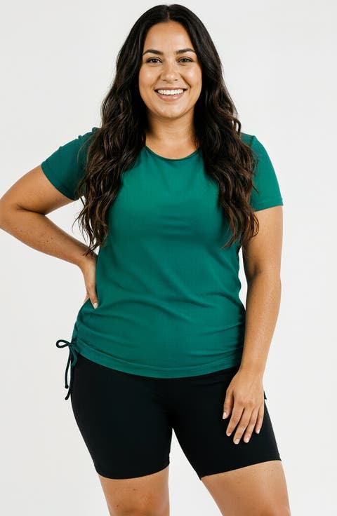 Plus Size Short Sleeve Adele Swim Top and Black Mid-Thigh Swim Shorts Set