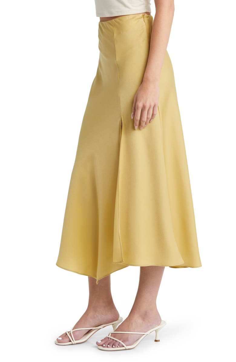 All in Favor Handkerchief Hem Satin Midi Skirt, Alternate, color,