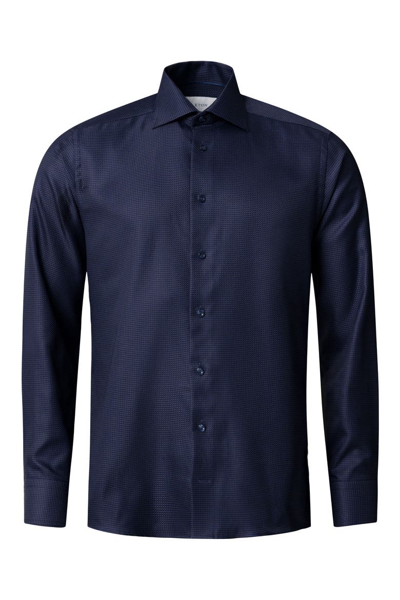 Slim Fit Houndstooth King Twill Dress Shirt, Alternate, color, NAVY