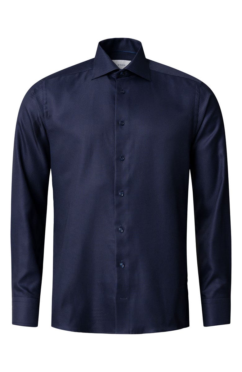 Eton Slim Fit Houndstooth King Twill Dress Shirt, Alternate, color, Navy