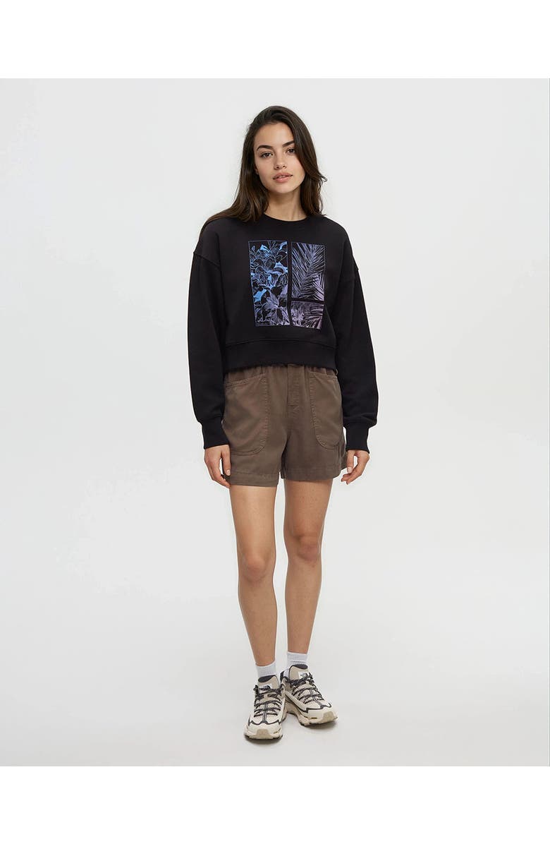 tentree Framed Haitian Blooms Oversized Crop Crew, Alternate, color, Meteorite Black/Pink Sand