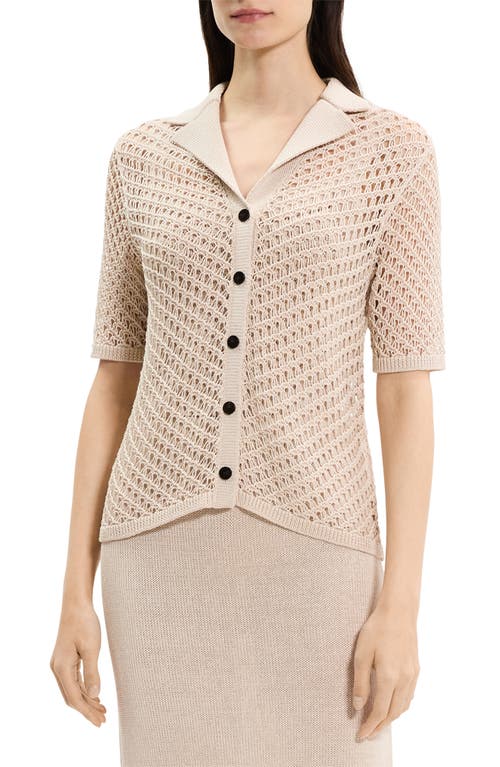Theory Open Knit Camp Collar Top In Neutral