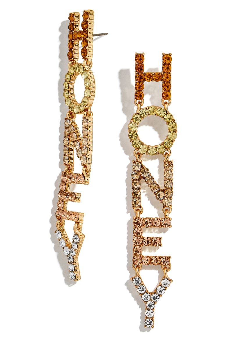 Honey Crystal Drop Earrings, Main, color, BEIGE