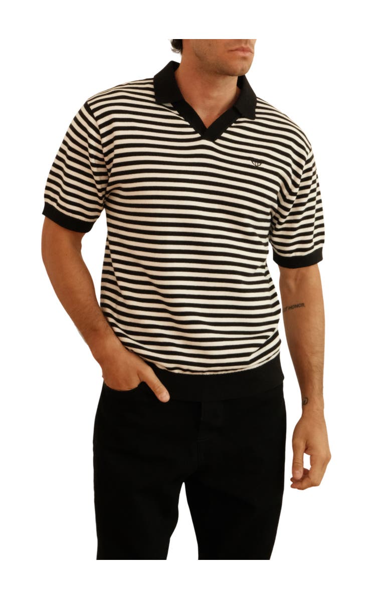 Walker & Hunt Milton Striped Polo Shirt, Main, color, Black & Cream
