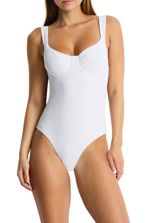 Textured Balconette Underwire One-Piece Swimsuit