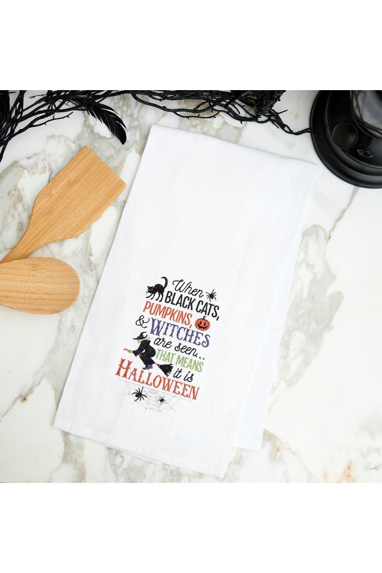 Cats Pumpkins Witches Towel, Alternate, color, White