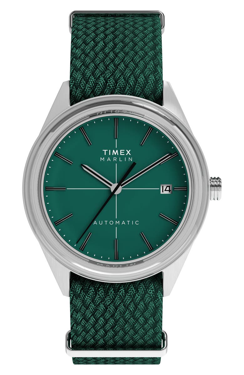 Timex<sup>®</sup> Marlin<sup>®</sup> Jet Automatic Fabric Strap Watch, 38mm, Main, color, Green