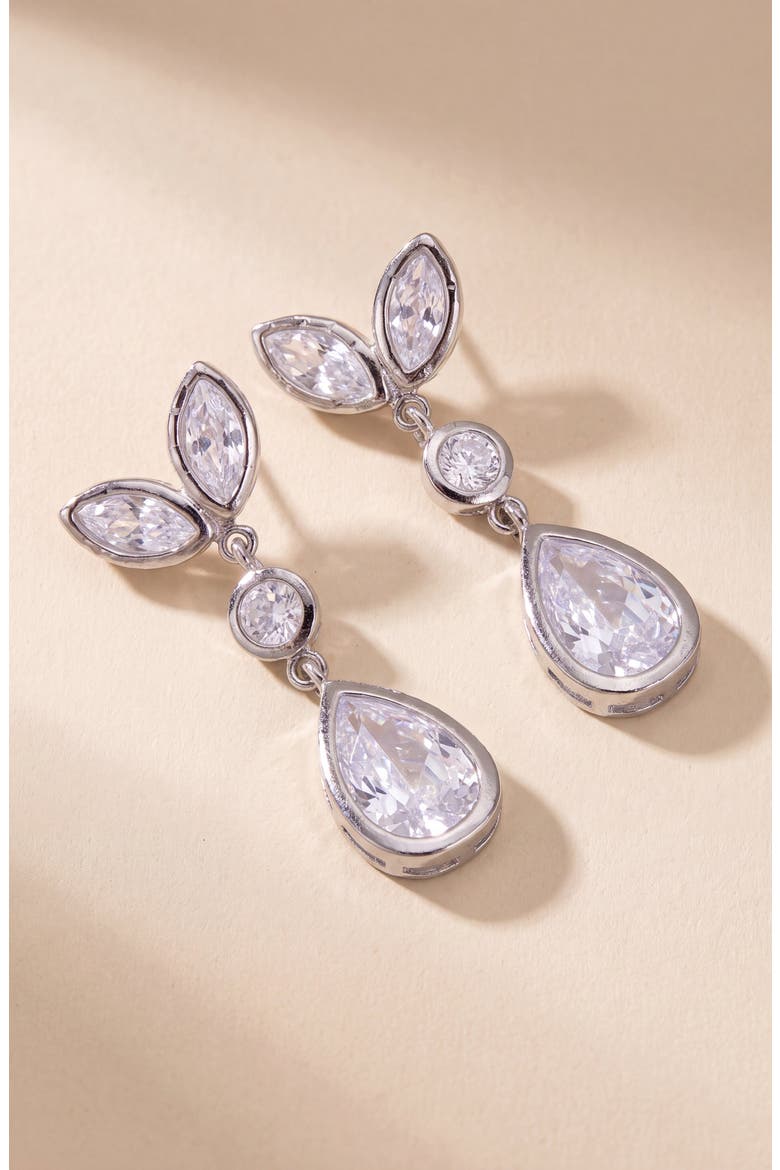 Crystal Leaf-Inspired Drop Earrings, Alternate, color, Silver