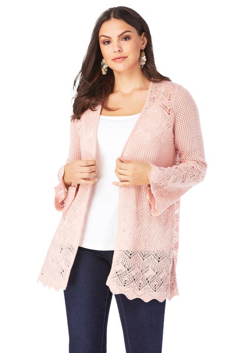 Bell Sleeve Pointelle Cardigan (Plus)