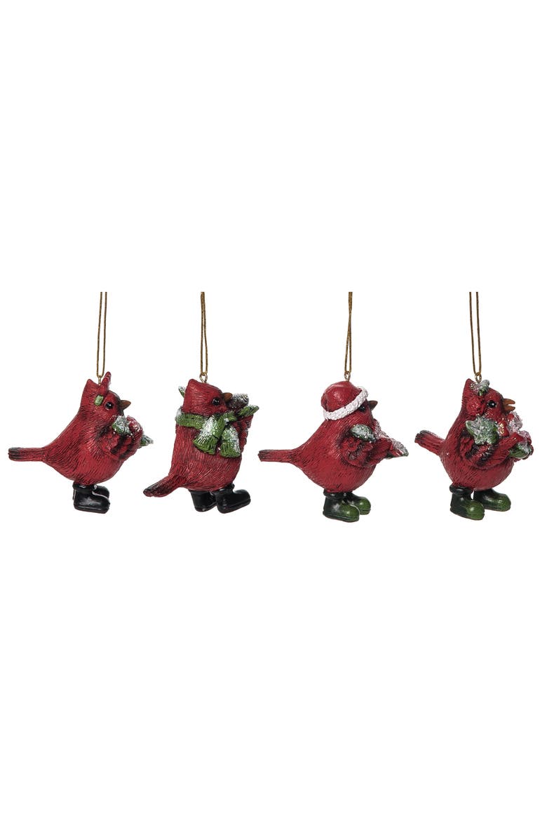 Multicolored Christmas Dressy Cardinal Ornament Set of 4, Alternate, color, Multicolored