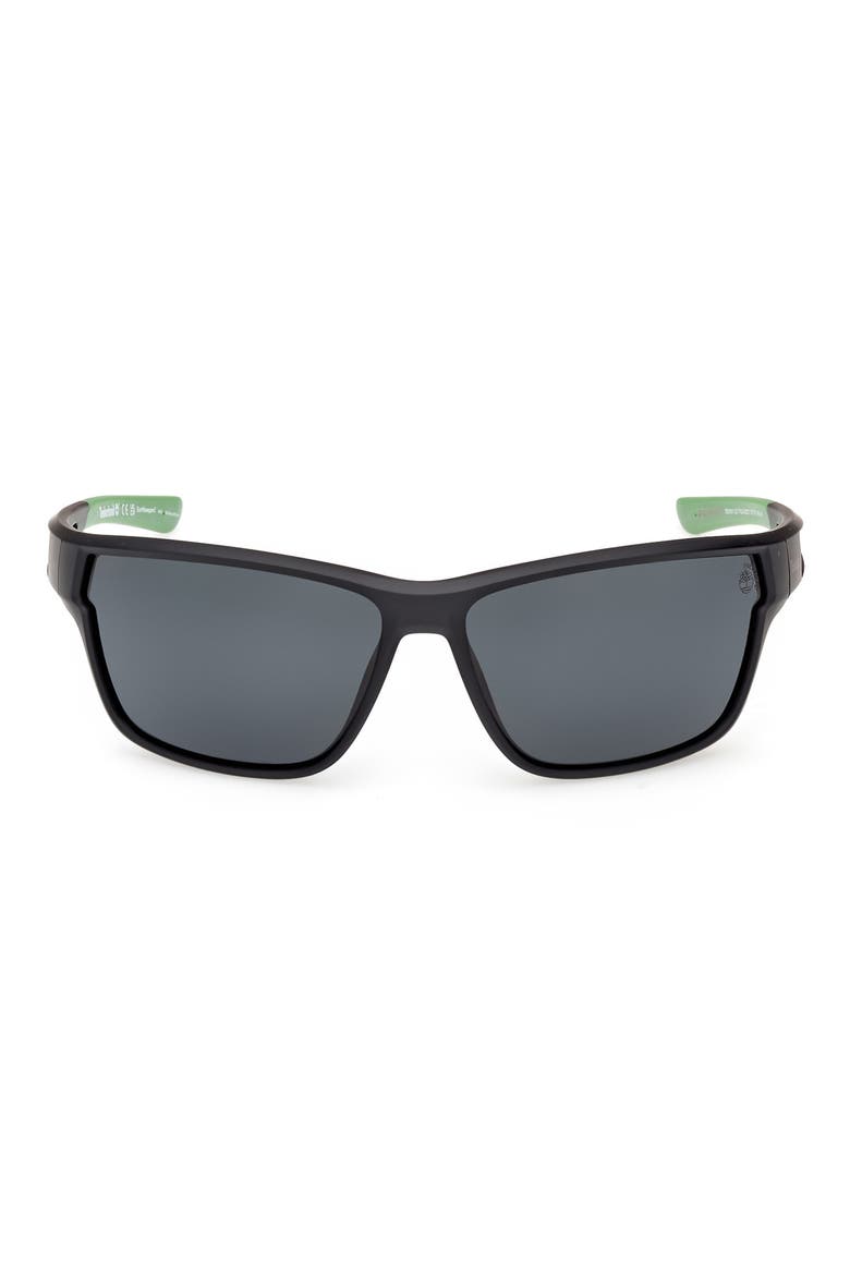 65mm Polarized Rectangular Wrap Sunglasses, Main, color, MATTE BLACK / SMOKE POLARIZED