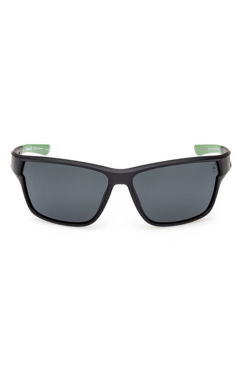 65mm Polarized Rectangular Wrap Sunglasses