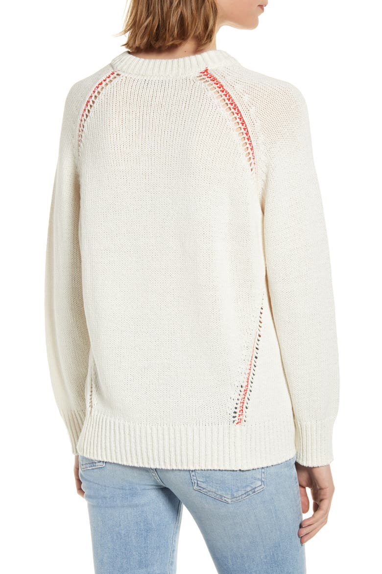 Contrast Stitch Slouchy Sweater, Alternate, color, NATURAL WHITE AND HOT RED