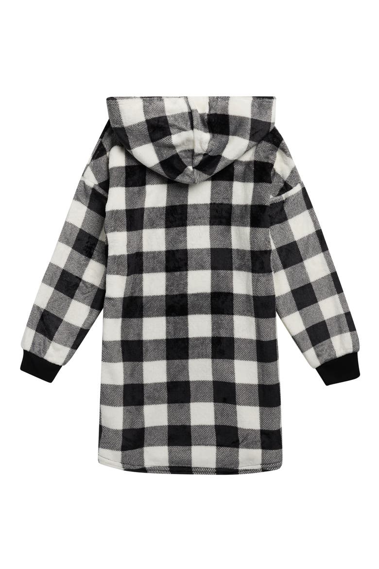 Kids' Oversize Fleece Sleeper Hoodie, Alternate, color, IVORY BLACK BUFFALO PLAID