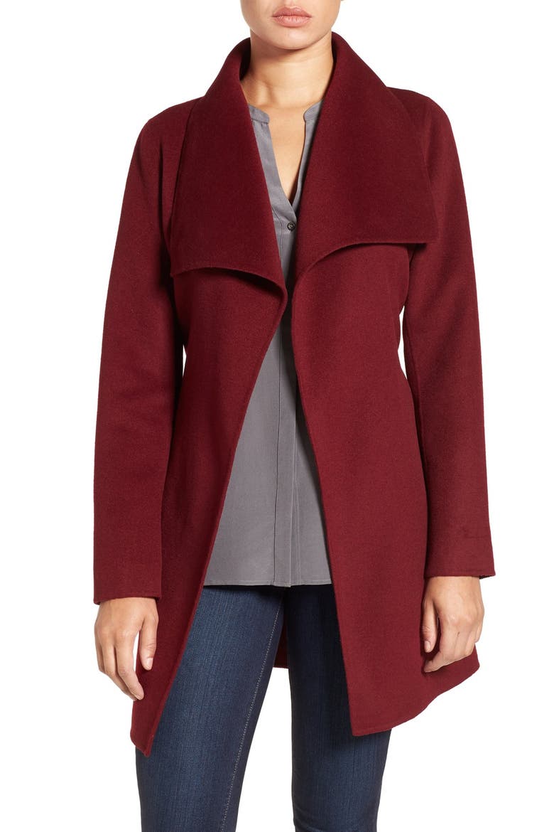 'Ella' Belted Double Face Wool Blend Wrap Coat, Main, color, BURGUNDY