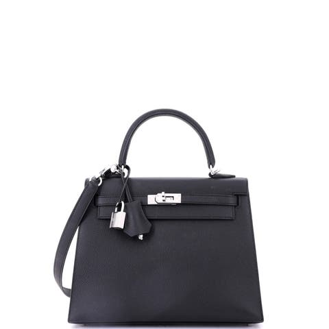 Kelly Handbag Black Epsom with Palladium Hardware 25