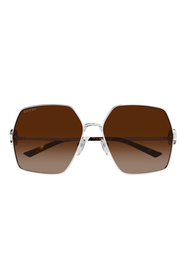 61mm Gradient Rectangular Sunglasses, Main, color, SILVER