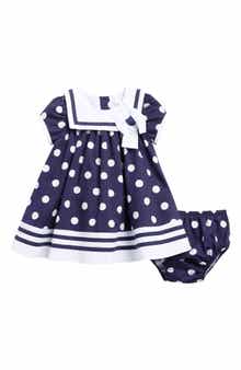 Rare Editions Nautical Polka Dot Dress & Bloomers Set