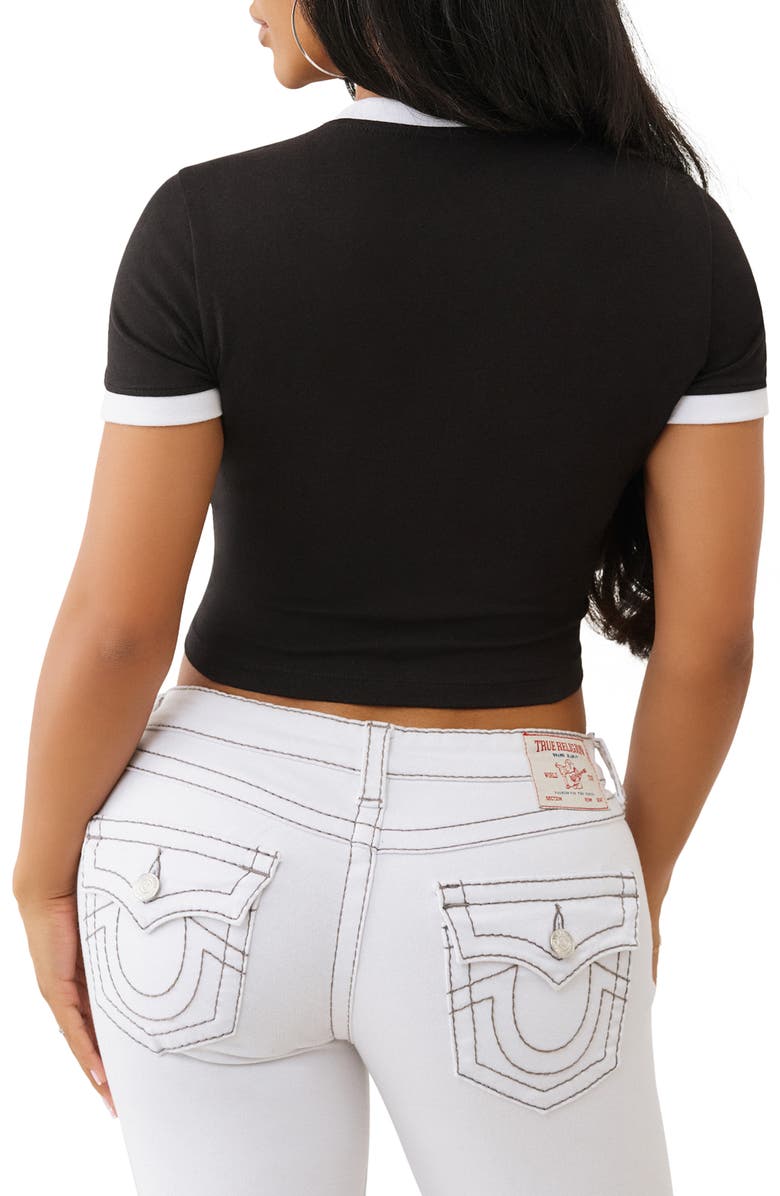 True Religion Beaded Ringer Logo T-Shirt, Alternate, color, Black / White