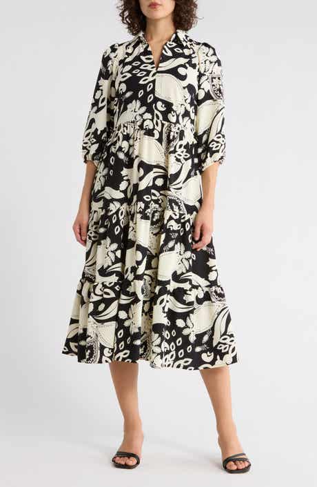 SANDRA DARREN Three-Quarter Sleeve Tiered Dress