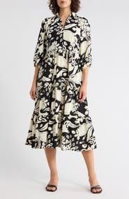 SANDRA DARREN Three-Quarter Sleeve Tiered Dress