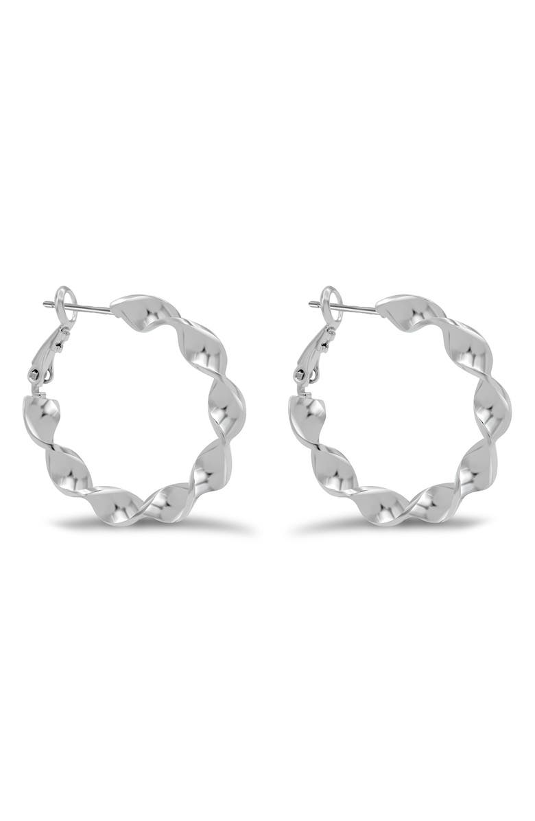 LA MENO Futurism Hoop Earrings, Main, color, Silver