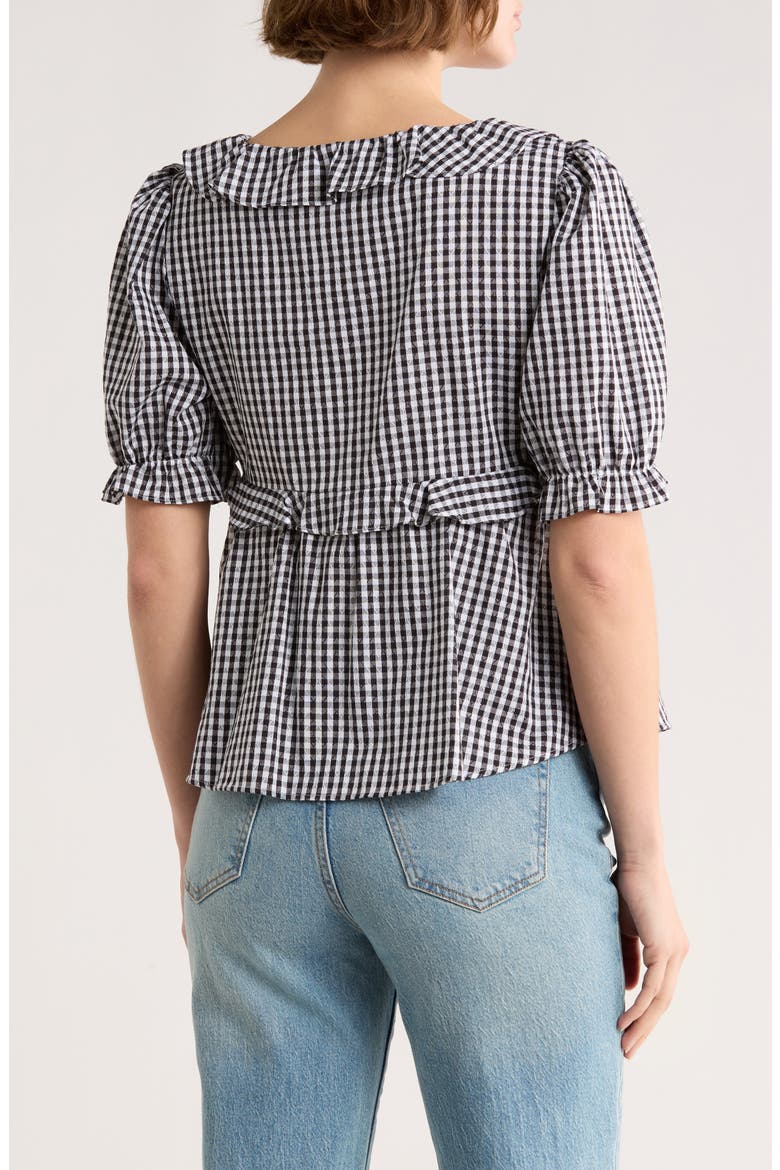 Short Sleeve Ruffle Top, Alternate, color, BLACK- WHITE DEMI GINGHAM