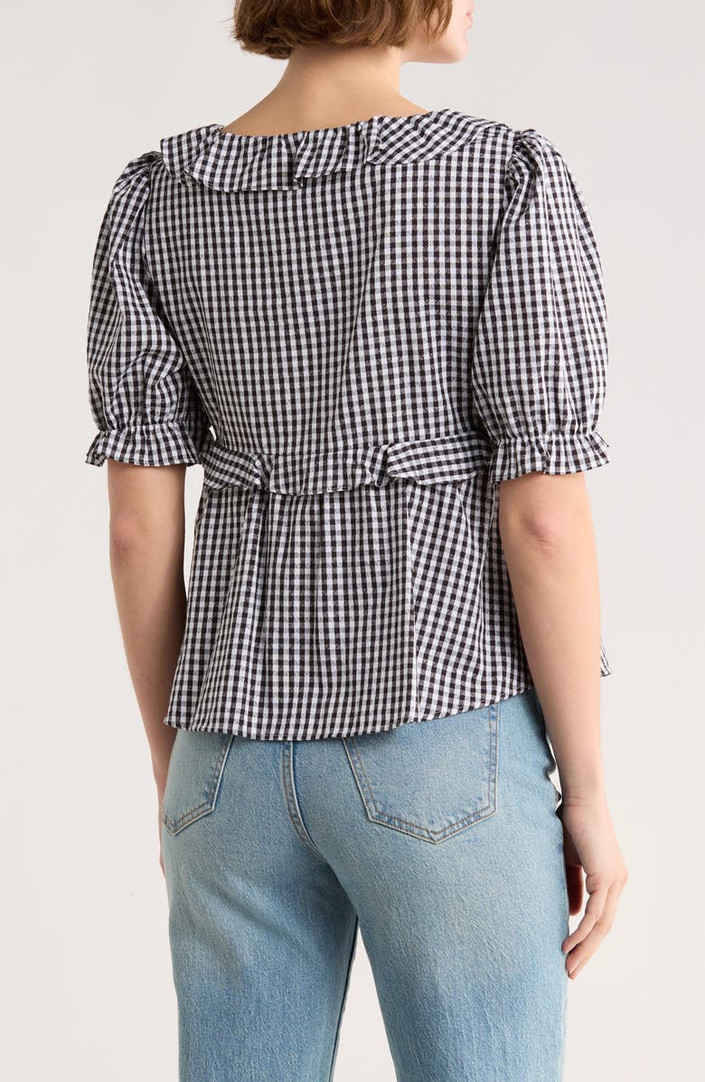 Abound Short Sleeve Ruffle Top, Alternate, color, Black- White Demi Gingham