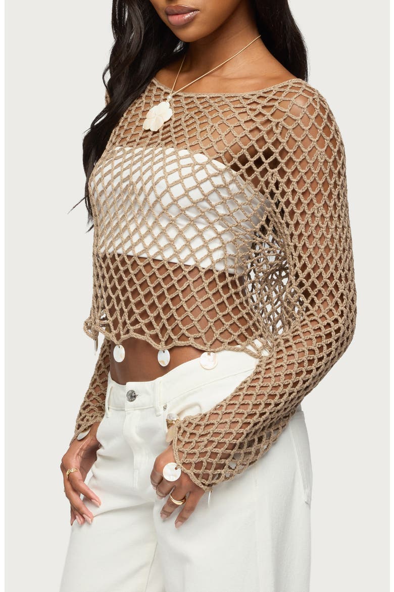Macerena Iridescent Disc Open Stitch Top, Alternate, color, TAUPE