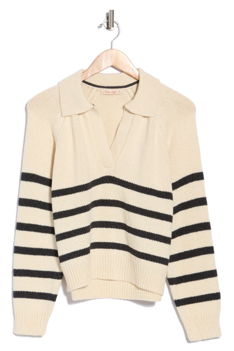 Berkeley Stripe Wool Blend Sweater Polo, Main, color, CREAM/ CHARCOAL STRIPE