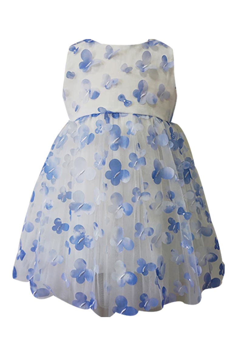 Kids' 3D Butterfly Appliqué Tulle Party Dress, Main, color, WHITE/ BLUE
