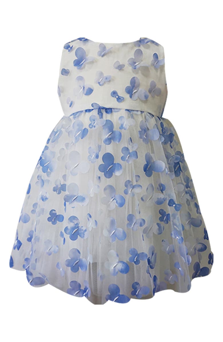 Popatu Kids' 3D Butterfly Appliqué Tulle Party Dress, Main, color, White/ Blue