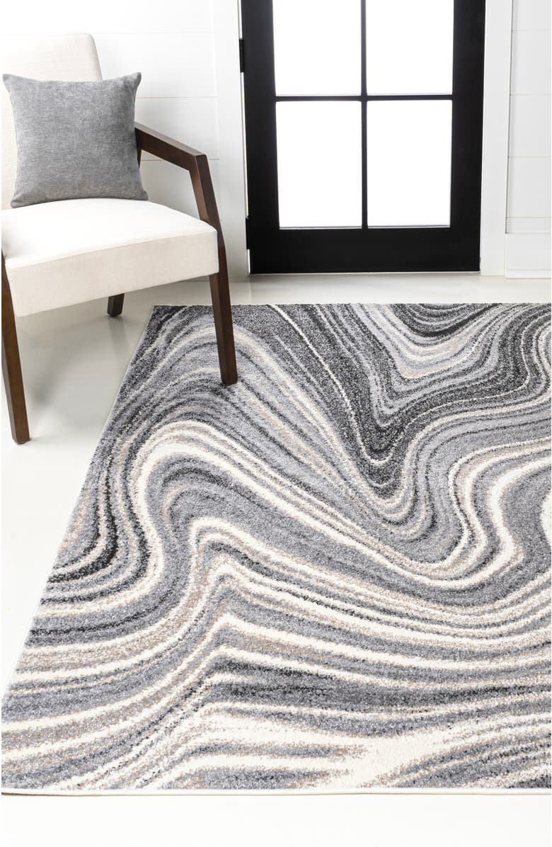 JONATHAN Y Eleni Contemporary Glam Abstract Marble Area Rug, Alternate, color, Charcoal/Cream