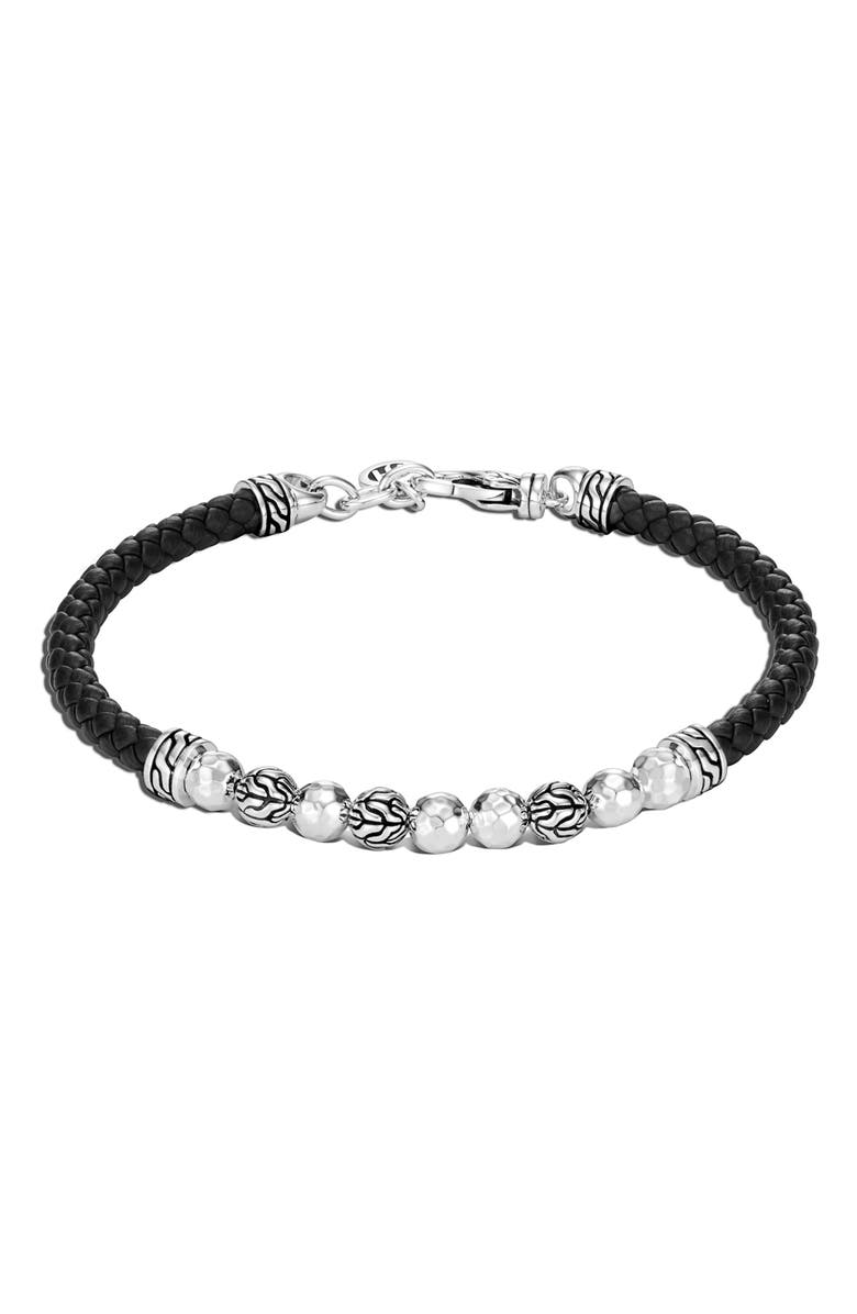John Hardy Classic Hammered Silver & Leather Bracelet, Main, color, 