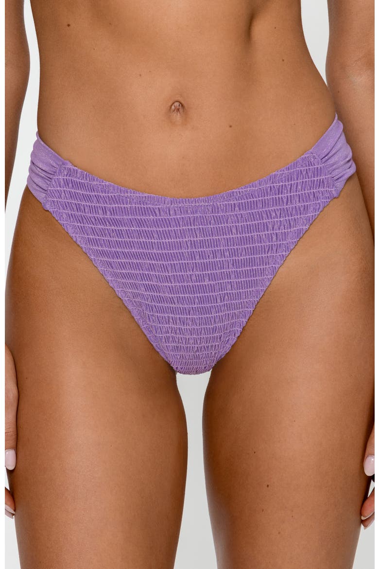Smocked Bandeau Bikini Set with Ring Detail, Alternate, color, Purple