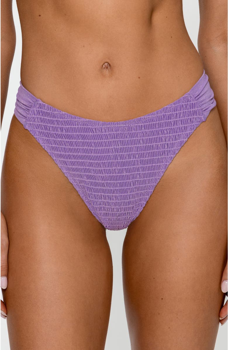 PS By Cupshe Smocked Bandeau Bikini Set with Ring Detail, Alternate, color, Purple