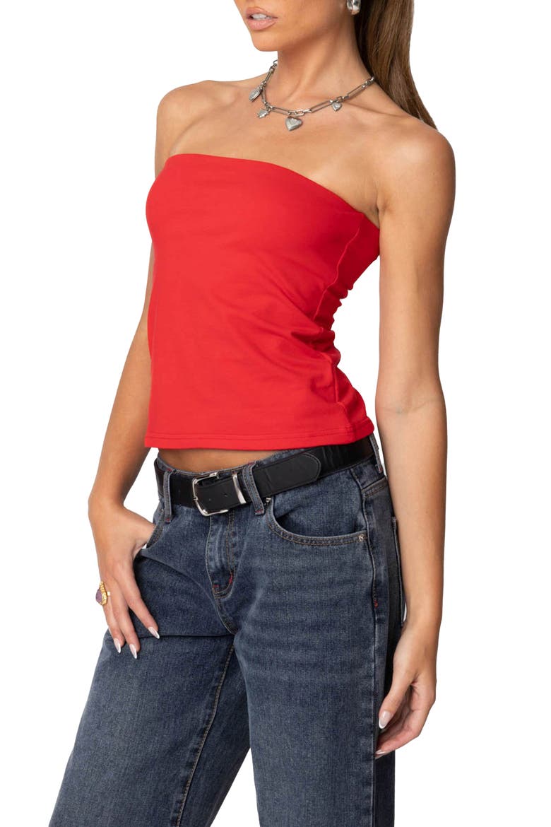 Stretch Cotton Tube Top, Alternate, color, RED