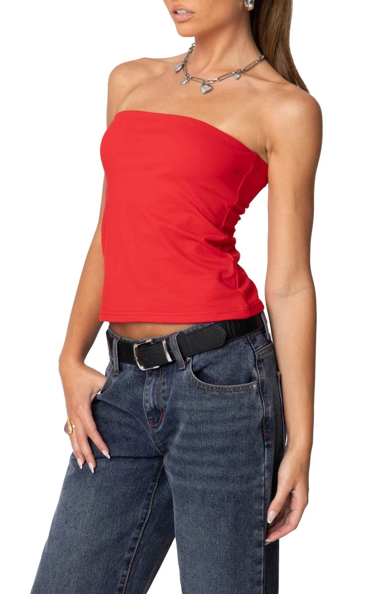 EDIKTED Stretch Cotton Tube Top, Alternate, color, Red