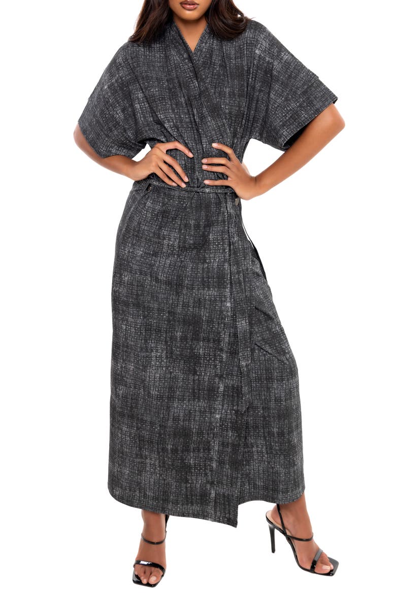 Dai Moda Wide Sleeve Stretch Wrap Dress, Main, color, 