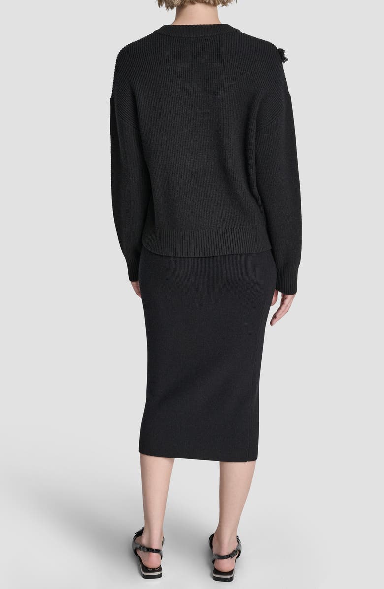 DKNY Fringe Detail Rib Sweater, Alternate, color, Black