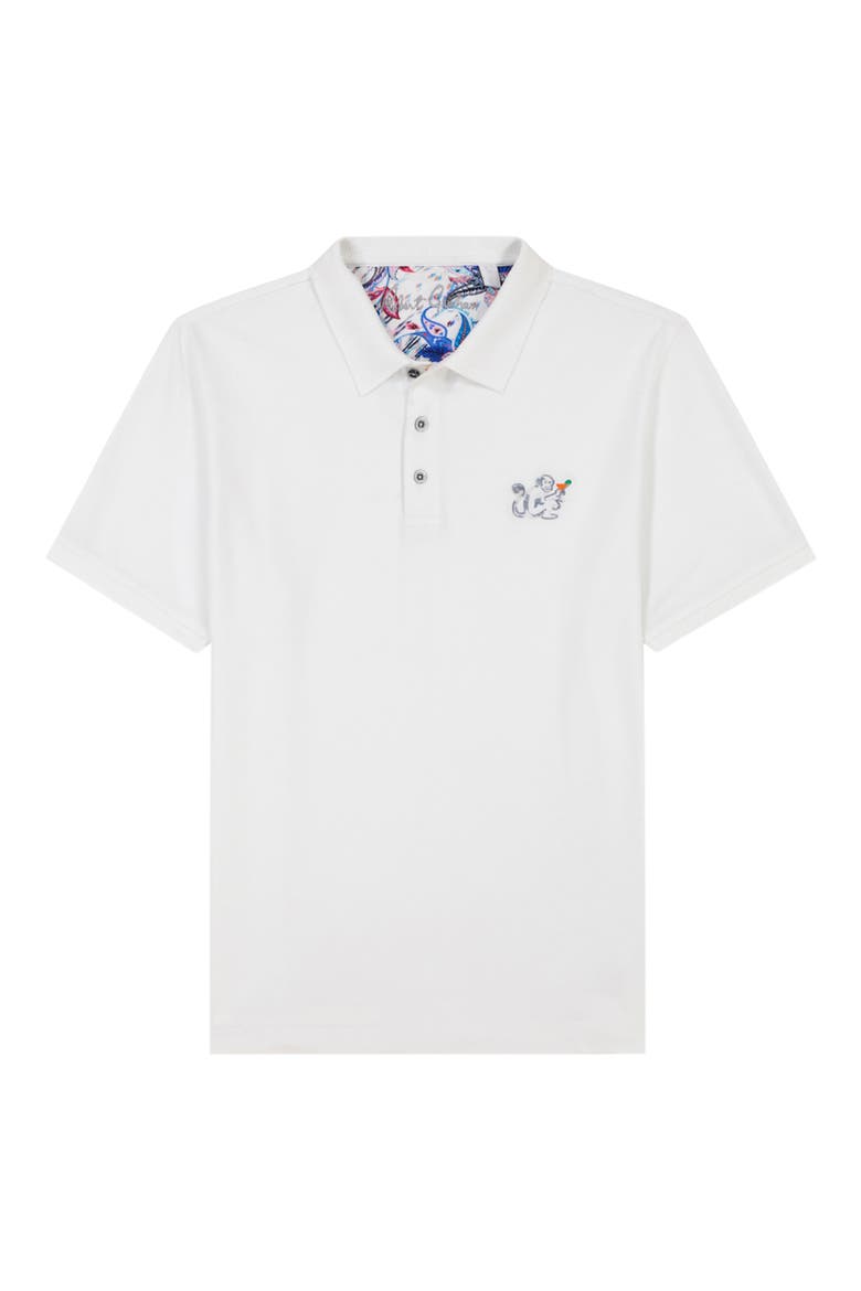 Monkey Business Embroidered Cotton Piqué Polo, Alternate, color, WHITE