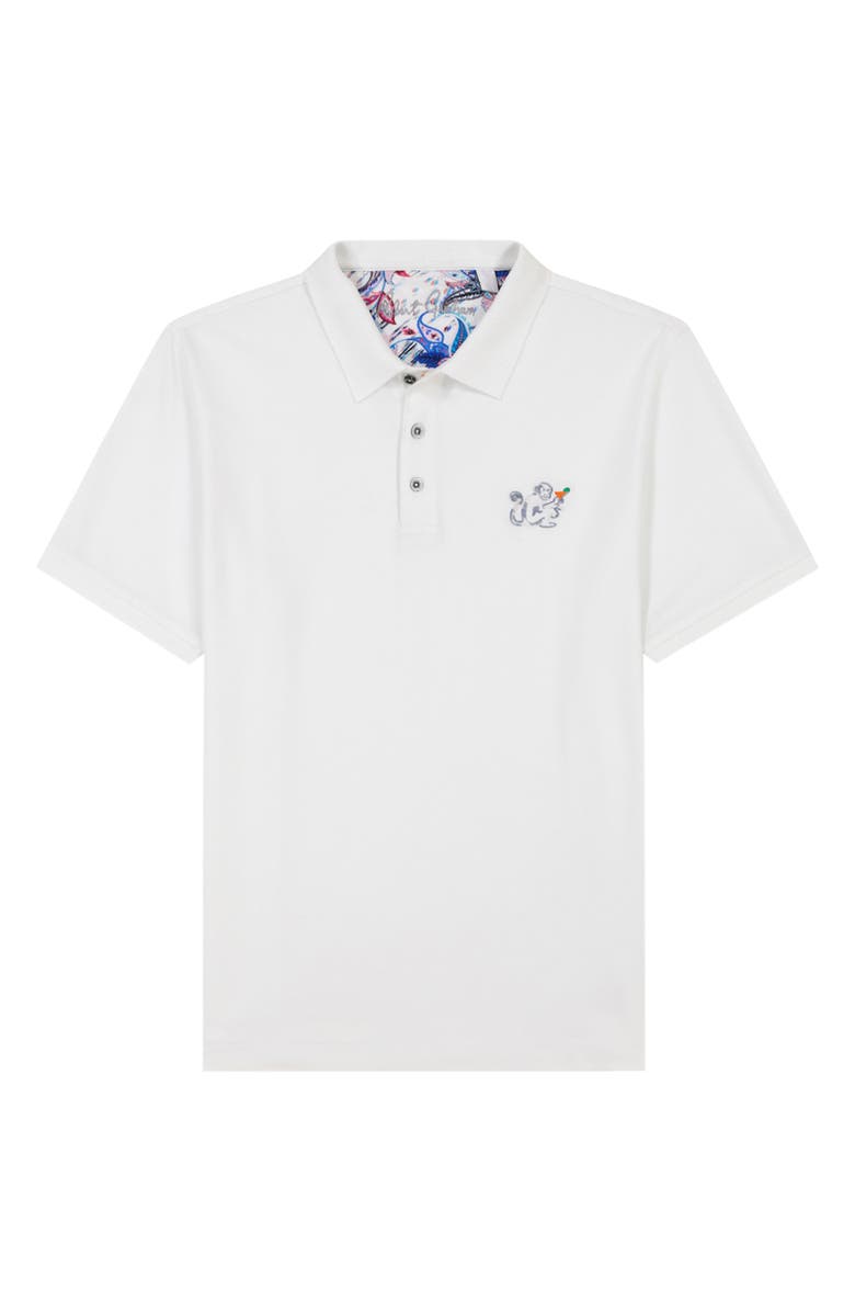 Robert Graham Monkey Business Embroidered Cotton Piqué Polo, Alternate, color, White