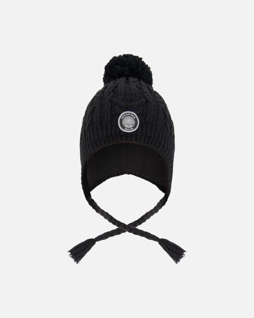 Deux Par Deux Kids Gender Inclusive Lined Winter Hat With Pompom In Black