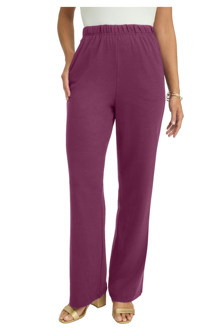 Soft Ease Cotton Knit Wide Leg Pant, Main, color, DEEP CLARET