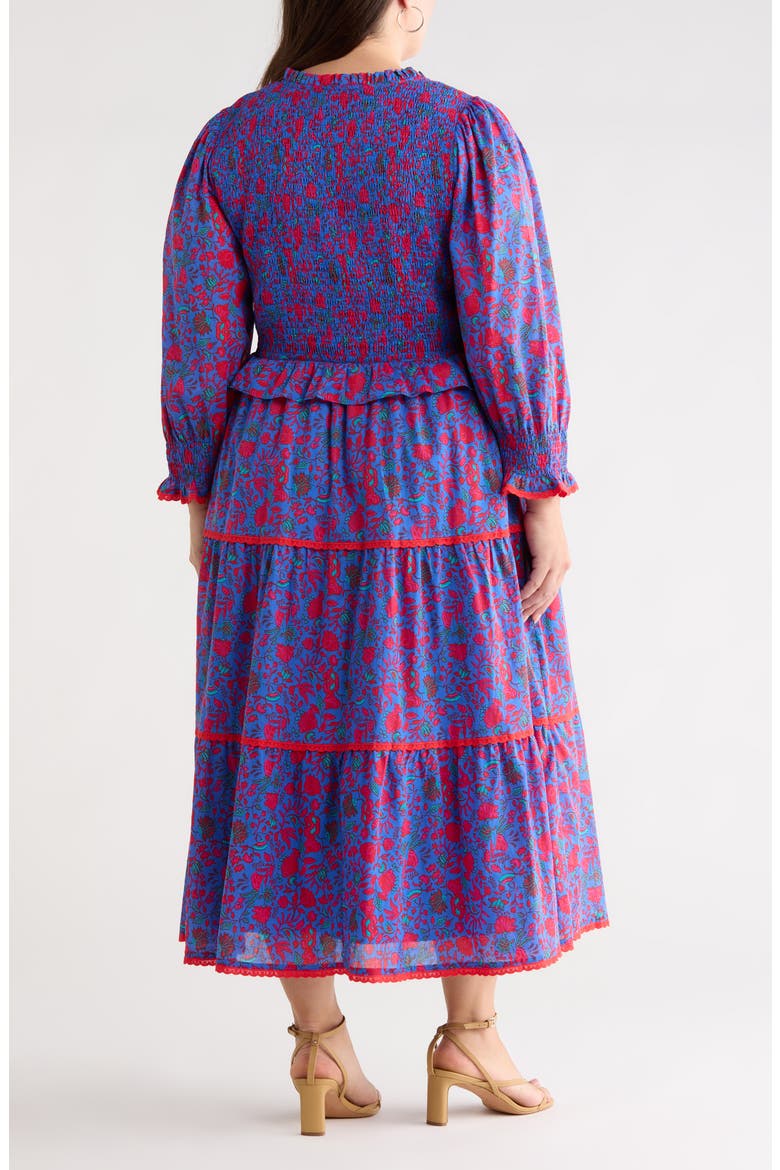 Tanya Floral Print Smocked Maxi Dress, Alternate, color, BLUE-FUCHSIA