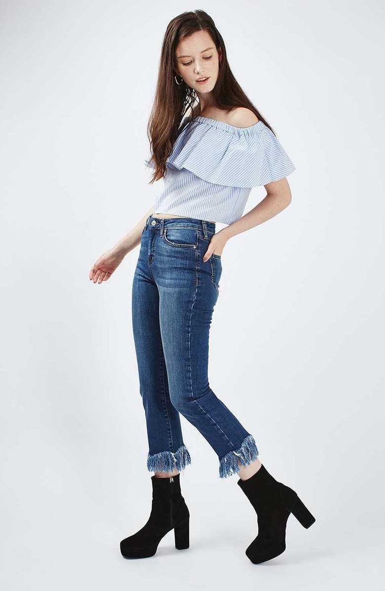 Topshop Dree Fringe Crop Jeans, Alternate, color, 