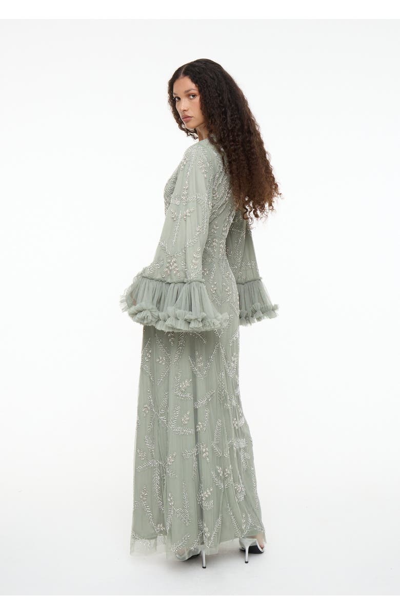 MARYISA Modest Embellished Sequin Beaded Dress Maxi With Designer Sleeve, Alternate, color, Sage Green